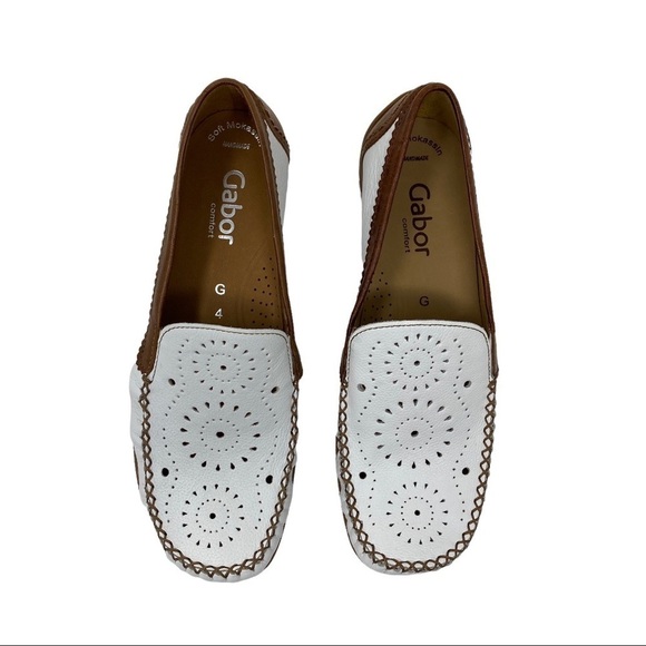 Gabor White Leather Perforated Slip On Loafer Moccasins - Picture 5 of 8